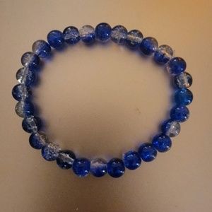 Blue and white beaded bracelet
